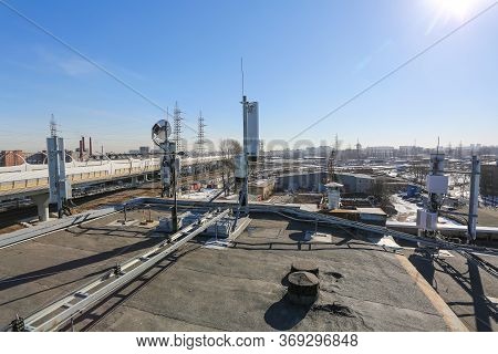 Russia, Saint-petersburg - April 30, 2018: Metal Ladder Trays With Power, Data, Optic And Ground Cab