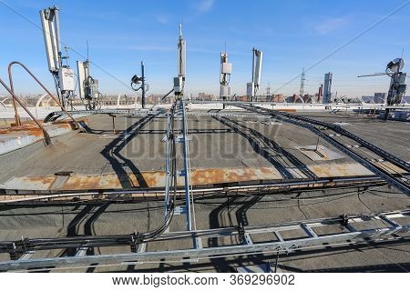 Russia, Saint-petersburg - April 30, 2018: Metal Ladder Trays With Power, Data, Optic And Ground Cab
