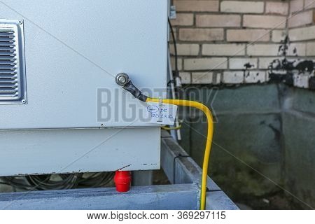 Russia, Saint-petersburg - April 30, 2018: Ground Cables Of Base Transceiver Station Bts Are Install