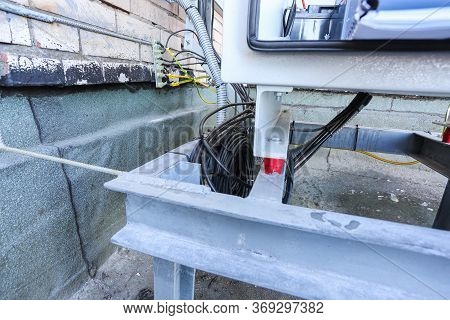 Russia, Saint-petersburg - April 30, 2018: Ground Cables Of Base Transceiver Station Bts Are Install