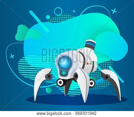 Cyborg With Doglike Structure Of Body And Panel Face With Lights And Sensors. Artificial Intelligenc