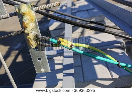 Russia, Saint-petersburg - April 30, 2018: Ground Cables Of Base Transceiver Station Bts Are Install