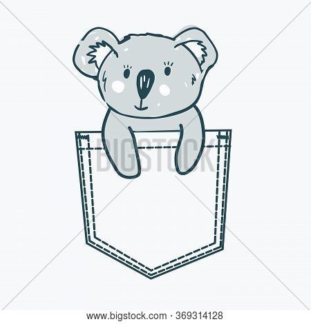 Koala Baby Bear Sitting In Pocket. T Shirt Print For Kid Appar