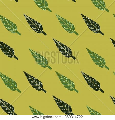 Simple Leaves Pattern Wallpaper In Green And Ochra Colors. Perfect For Textile, Wrapping. Etc.