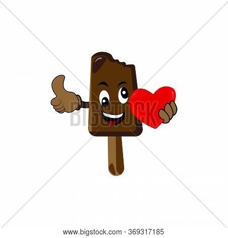 Ice Cream Character Mascot And Heart. Design Vector Illustration