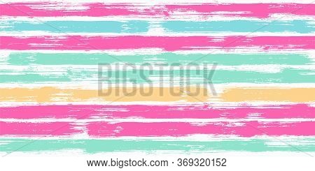 Bold Watercolor Brush Stripes Seamless Pattern. Pink Blue Yellow Paintbrush Lines Horizontal Seamles
