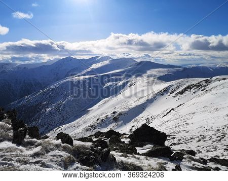 Amazing Landscape In The Mountains. Winter Landscape.