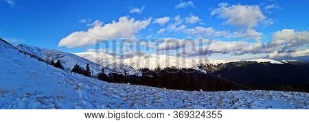 Trekking In The Mountains. Panoramic Landscape In The Mountains.