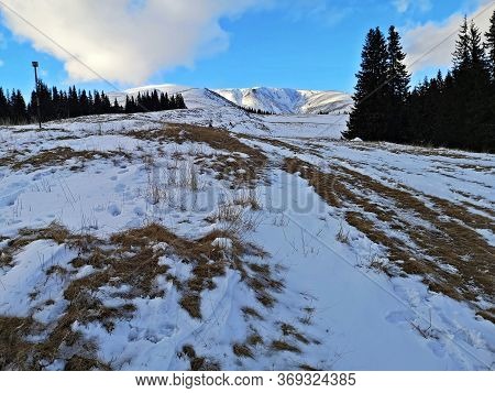 Amazing Landscape In The Mountains. Winter Landscape.