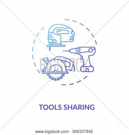 Tools Sharing Blue Gradient Concept Icon. Variety Of Instruments For Building. Collaborative Work On