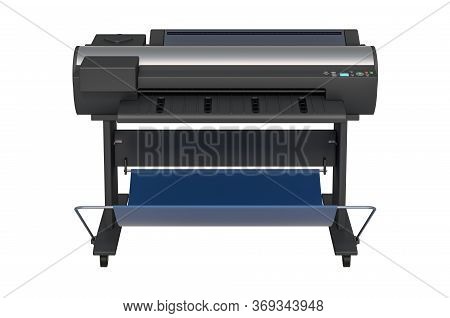 Wide Format Printer, Front View. 3d Rendering Isolated On White Background