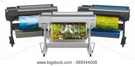 Wide Format Printers, Plotters. 3d Rendering Isolated On White Background