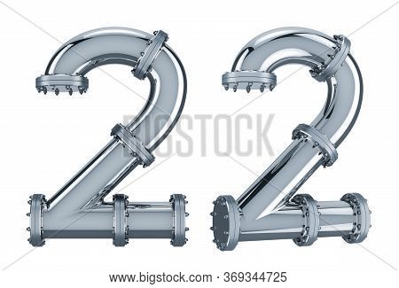 Number 2 From Steel Pipes, 3d Rendering Isolated On White Background