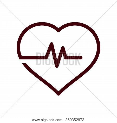 Heart Shape With Beats Line Icon Isolated On White Background From Body Parts Collection. Heart Shap