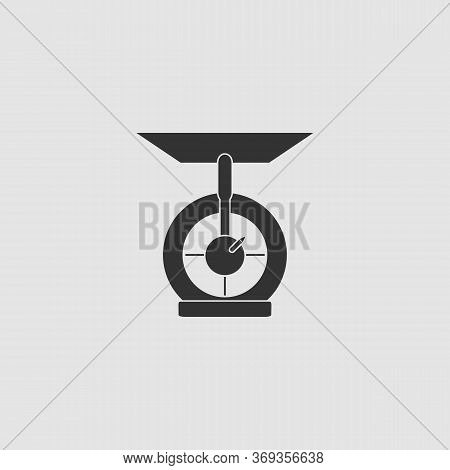 Kitchen Scales Icon Flat. Black Pictogram On Grey Background. Vector Illustration Symbol