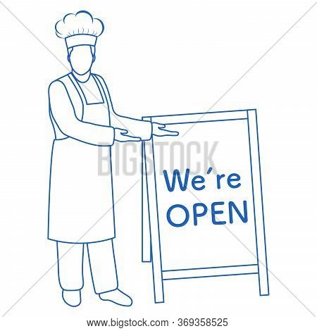 Vector Illustration Reopening Of Cafe, Restaurant After Covid-19 Quarantine, Coronavirus Pandemic. C