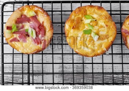 Belarusian Pie, Smazhenka, With Sausage, Egg And Topped With Green Onion