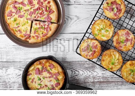 Belarusian Pie, Smazhenka, With Sausage, Egg And Topped With Green Onion