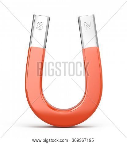 Red horseshoe magnet isolated on white - 3d rendering