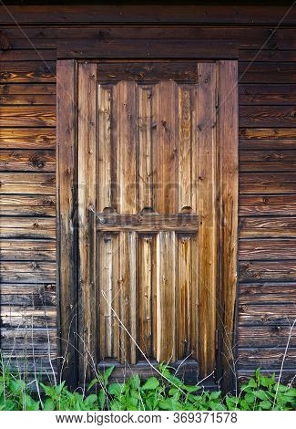 Brown Vintage Wooden Door. Old Grunge Wooden Door.