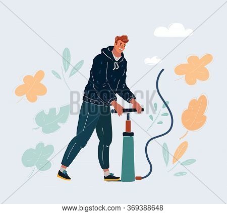 Vector Illustration Of The Man Pumps Up With Pumper.
