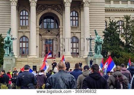 Belgrade / Serbia - December 21, 2019: Protest Of Serbian Army War Veterans In Front Of The National