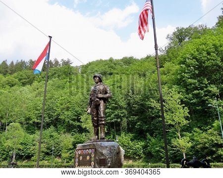 Clervaux, Luxembourg - May 21, 2020. American Gi Memorial For Liberating Clervaux In Ww2