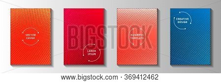Trendy Dot Screen Tone Gradation Title Page Templates Vector Collection. School Journal Faded Screen