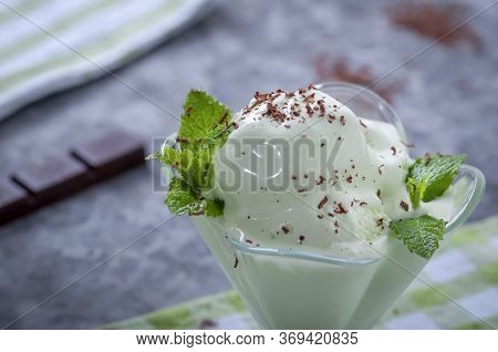 Cold Summer Dessert. Milk Ice Cream With Kiwi. Ice Cream Fruit.