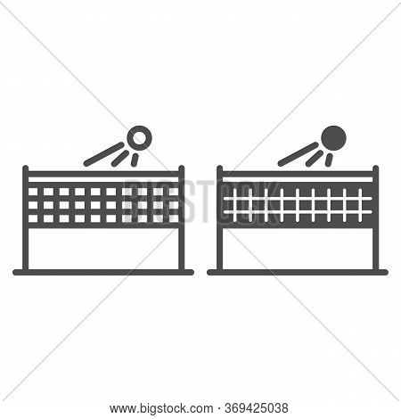 Beach Volleyball Line And Solid Icon, Summer Sport Concept, Volleyball Net With Ball Sign On White B