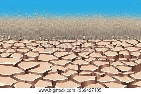 Landscape Of Dry Grass On The Dry Soil In The River