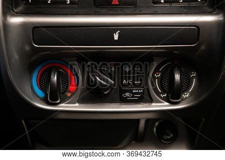 Novosibirsk/ Russia - March 31, 2020: Nissan Terrano, Close Up Instrument Automobile Panel With  Cli