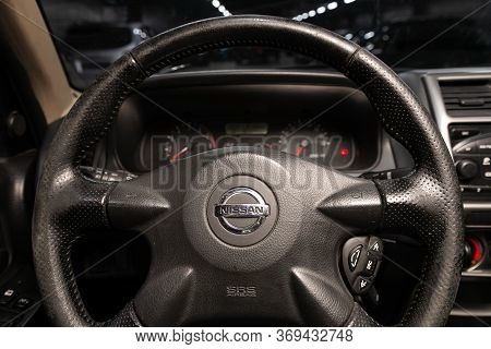 Novosibirsk/ Russia - March 31, 2020: Nissan Terrano, Luxury Car Interior - Steering Wheel, Shift Le