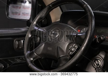 Novosibirsk/ Russia - March 31, 2020: Nissan Terrano, Luxury Car Interior - Steering Wheel, Shift Le