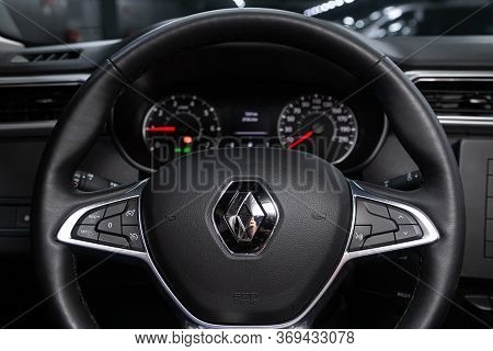 Novosibirsk/ Russia - May 25, 2020: Renault Arkana, Luxury Car Interior - Steering Wheel, Shift Leve