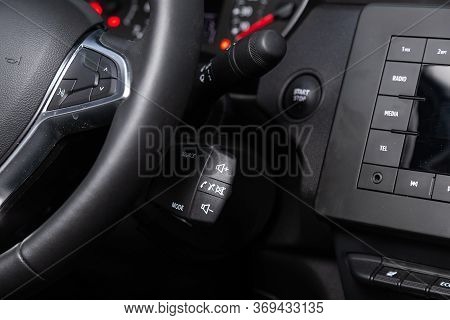 Novosibirsk/ Russia - May 25, 2020: Renault Arkana, Car Controller On Steerling Wheel ,music,control