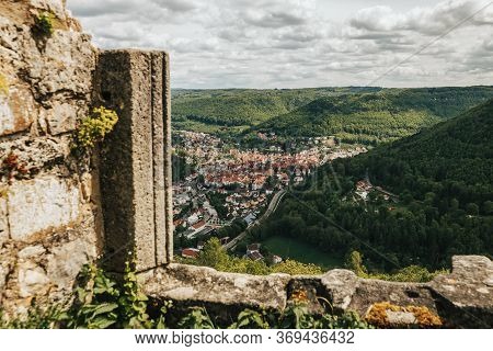 View Of Bad Urach In Germany From The Old Castle Ruin Hohenurach.
