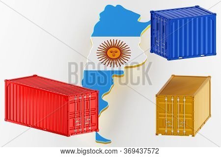 3d Map Of Argentina. Freight Shipping In Containers. Export From The Country In Containers. 3d Rende