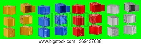 A High Quality Image Of 10ft Shipping Containers On A Green Background With Clipping Path. Set Ten F