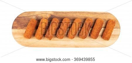 Brown Crusty Dutch Kroketten On A Serving Tray, Isolated On A White Background