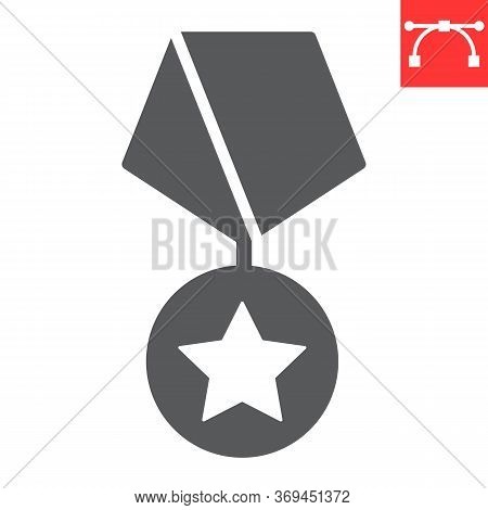 Military Meda Glyph Icon, Usa And Army, Military Star Sign Vector Graphics, Editable Stroke Solid Ic