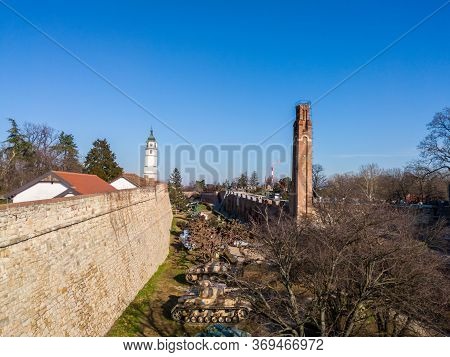 Belgrade / Serbia - February 8, 2020: View Of Tanks And Cannons At The Outdoor Military Museum Insid