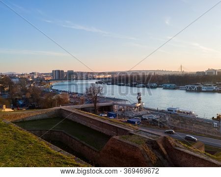Belgrade / Serbia - February 6, 2020: View From Kalemegdan Fortress On Belgrade And The Sava River.