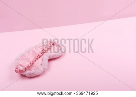 Cute Flaffy Sleeping Mask On Duotone Pink Drop. Beauty Time, Selfcare And Sleep Log, Feminine Time C