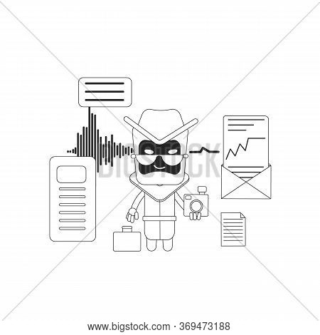 Spy Bot Thin Line Concept Vector Illustration. Messages Spying Software. Collecting Personal Informa
