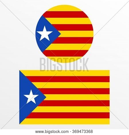 Catalonia Flag Set. Independence Symbol. Blue Estelada Emblem. Vector Illustration.