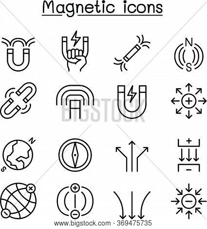 Magnet Icon Set In Thin Line Style