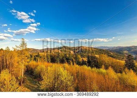 Mountainous Landscape Of The Kysuce Region In Northwestern Slovakia. View From The Lookout Tower On 