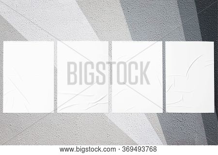 Close Up Of Gray Painted Urban Wall Texture With Wrinkled Glued Poster Templates