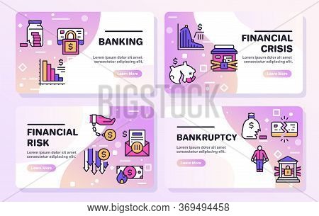 Vector Banner Illustration Of Banking, Financial Crisis, Rick, Bankruptcy